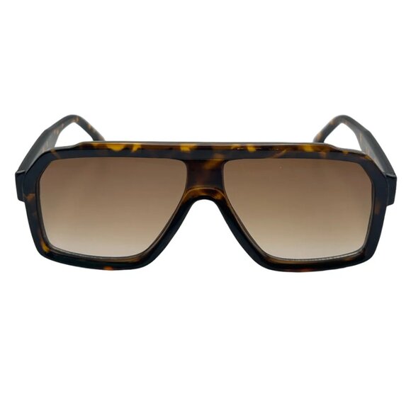 7005 | Tortoise Retro Flat Top Sunglasses - Picture 1 of 5
